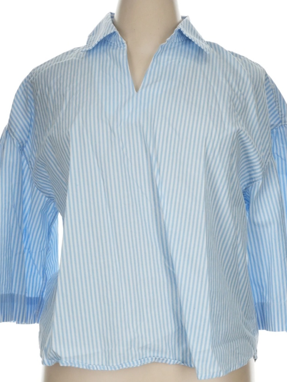 Crown & Ivy Preppy Light Blue White Stripe Collared Top Small